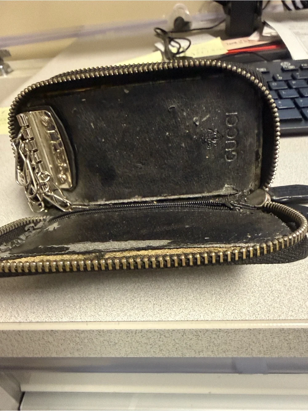 Gucci Black, Beige, Green and Red Zip Card Wallet
